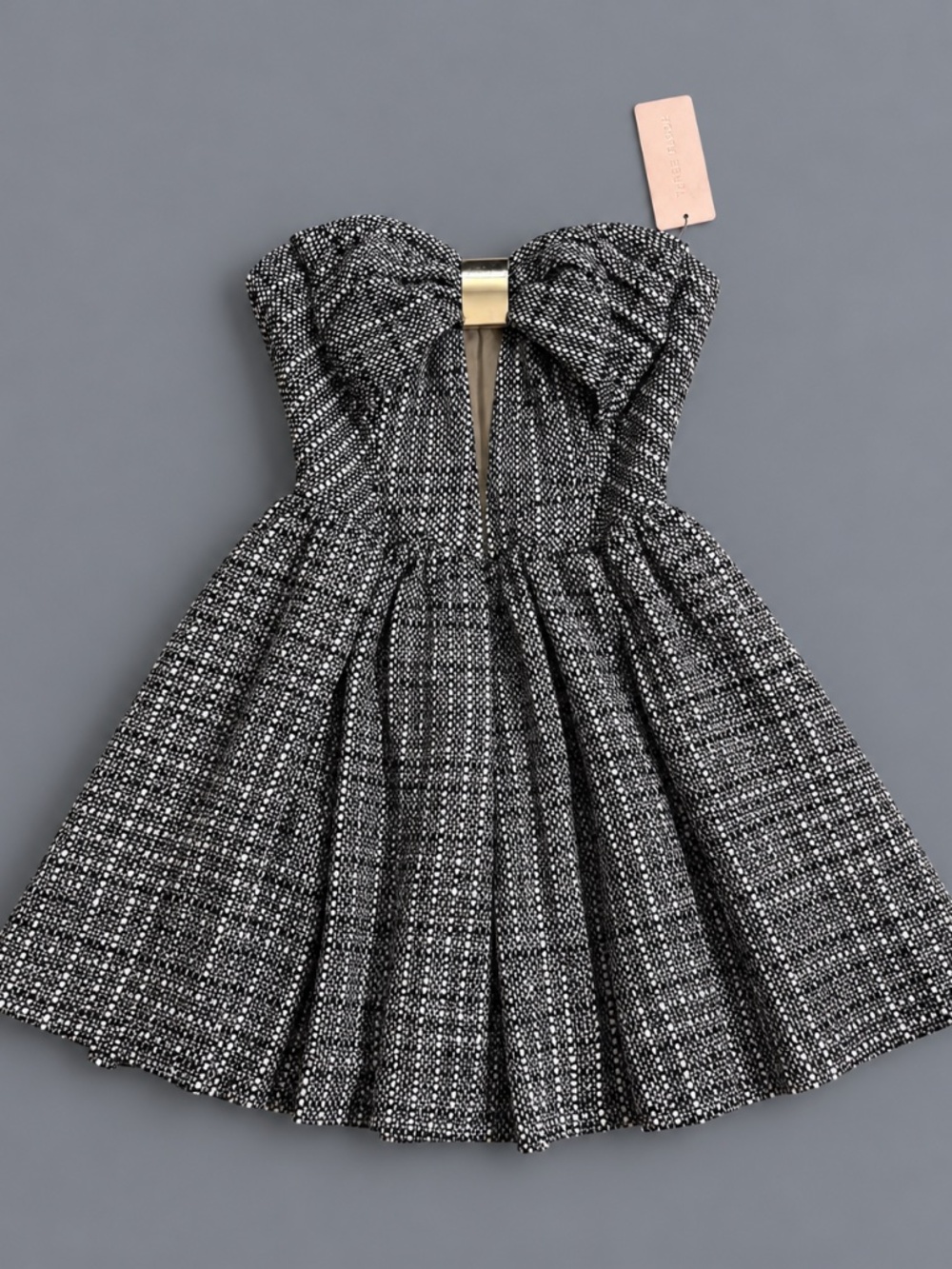 Three Floor Black & White Tweed Bow Mini Dress Size 4 NWT